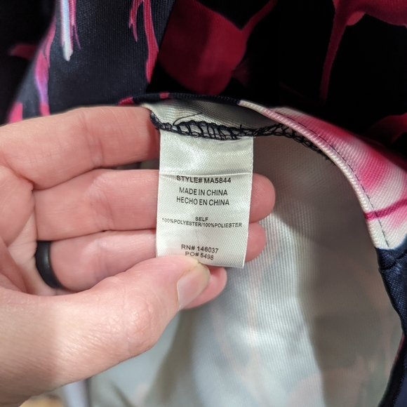 Unique Vintage Blue & Pink Floral Fit & Flare Mid Length Formal Dress - Medium - Picture 6 of 11